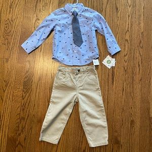 3 piece set Little Me Button down dress shirt, neck tie, and khakis